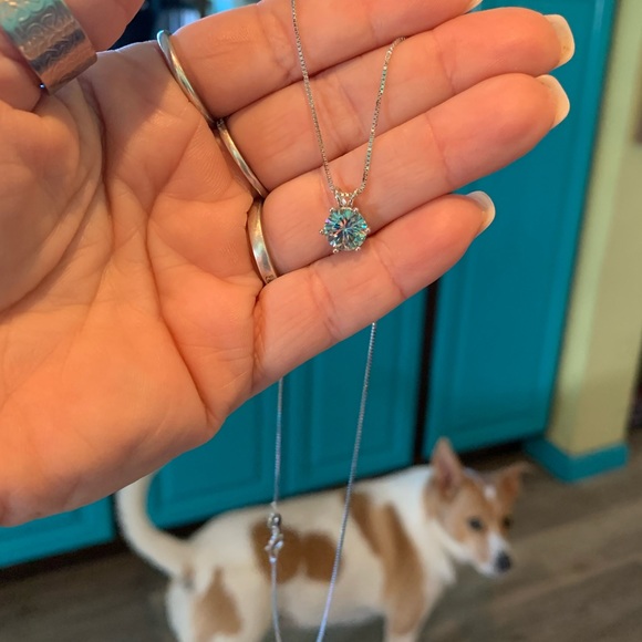 RARE Glacier Blue 2 Carat Moissanite Necklace - Picture 4 of 8